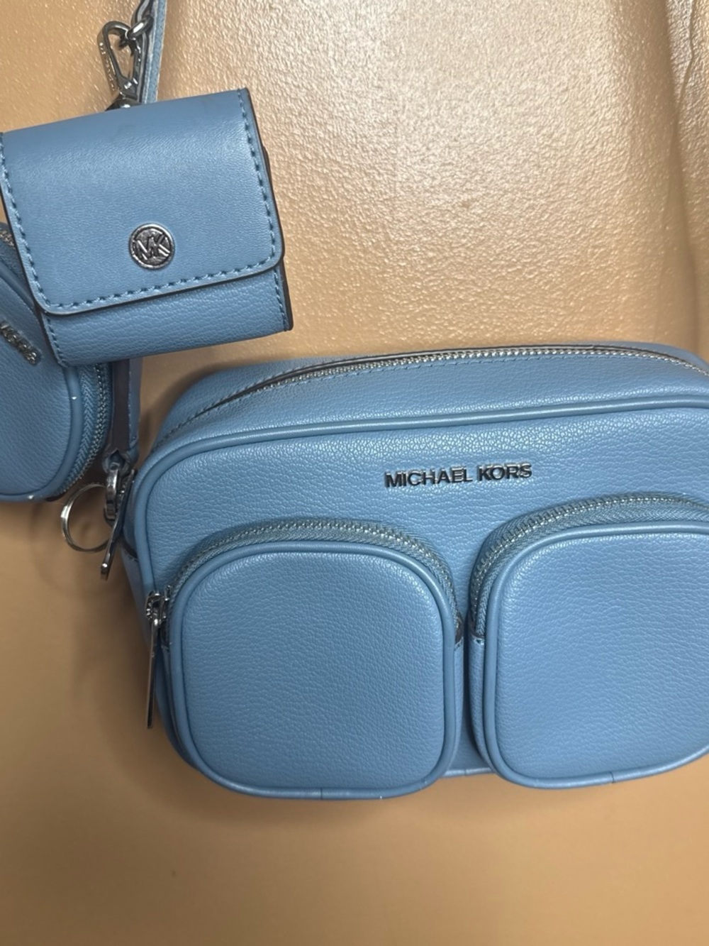 Michael Kors Powder Blue Leather Multi-Pocket Crossbody Bag